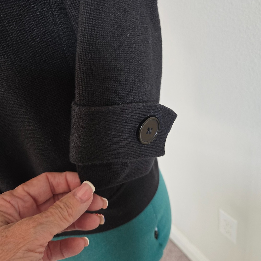 Talbots Sweater Blazer Women Large Black Double Breasted Cropped Knit 3/4 Sleeve - Picture 5 of 11
